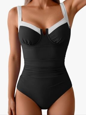 New Black One Piece Swimsuit Pink Trim B2prity Womens M